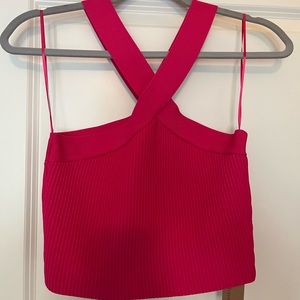 Fuchsia Criss-Cross Ribbed Crop Top